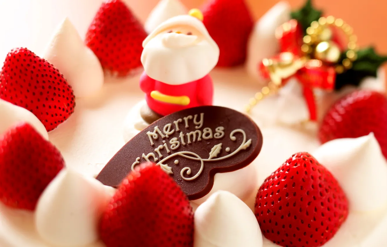 Photo wallpaper food, strawberry, Christmas, cake, Santa, cake, fruit, holidays