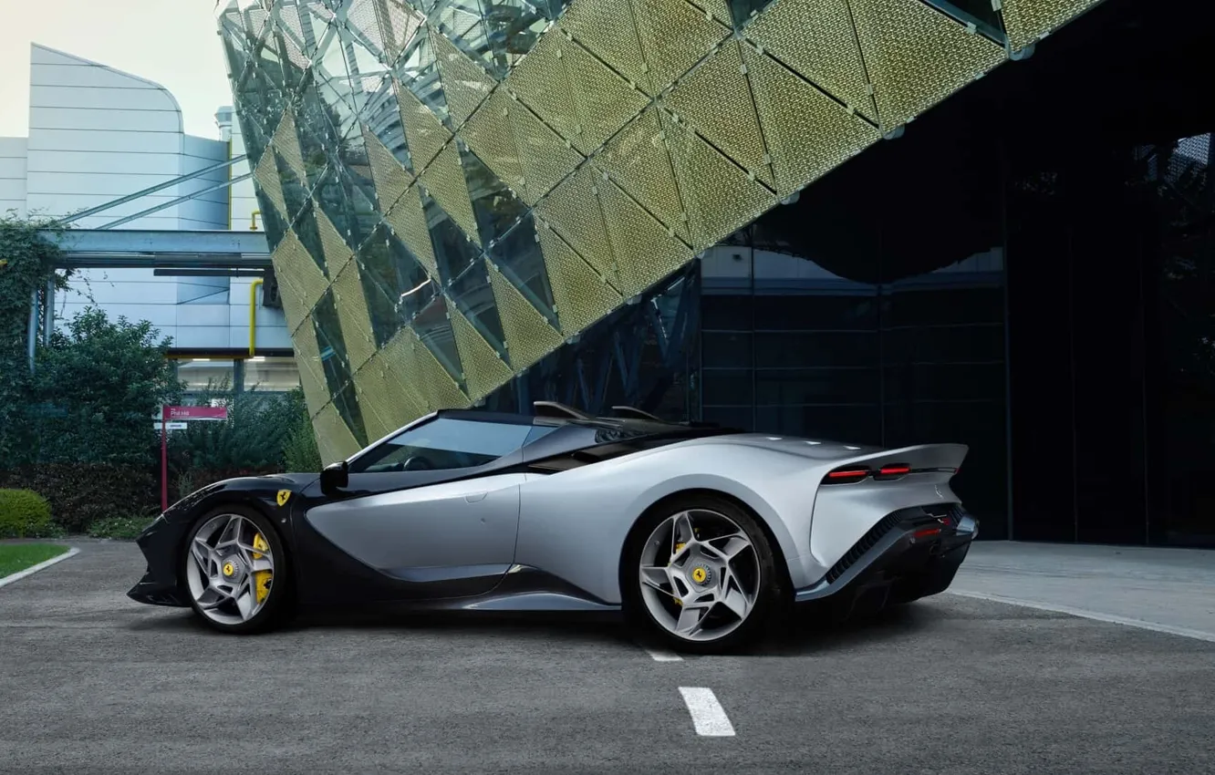 Photo wallpaper building, Ferrari, supercar, side view, on the street, spider, 2023, Ferrari SP-8