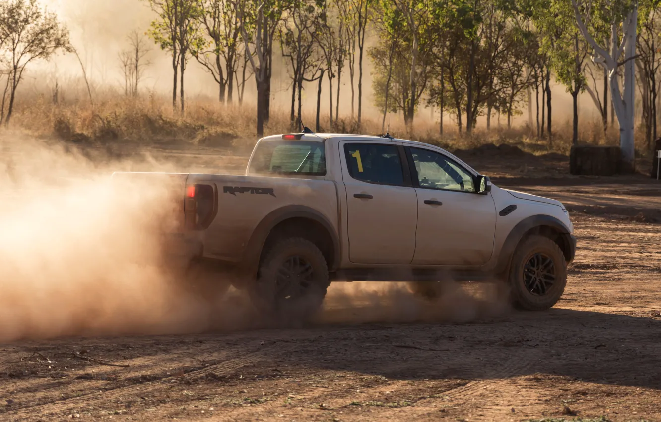 Photo wallpaper sand, white, Ford, dust, Raptor, pickup, 2018, Ranger