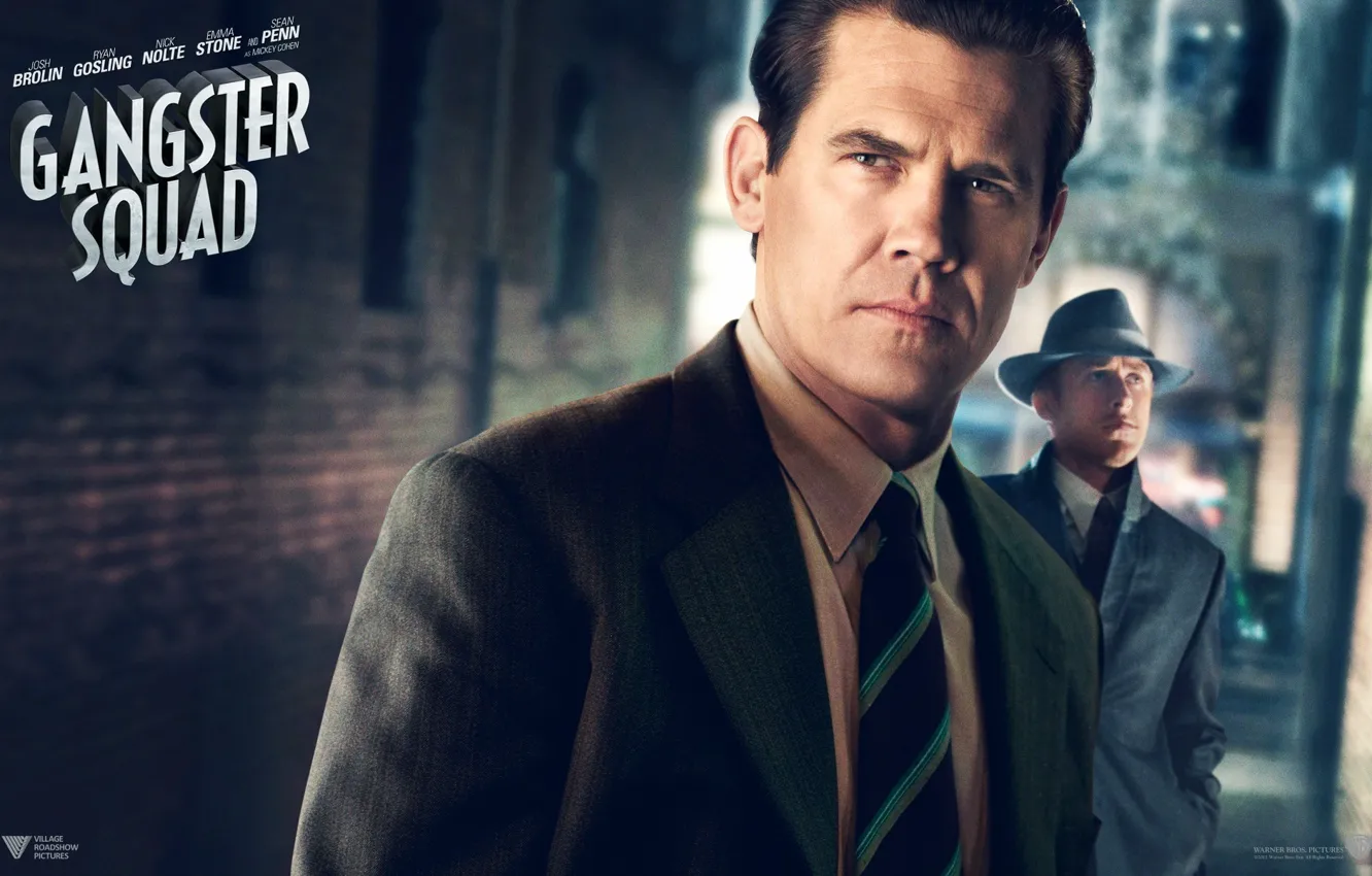 Photo wallpaper hat, costume, tie, shirt, jacket, Josh Brolin, Josh Brolin, Ryan Gosling