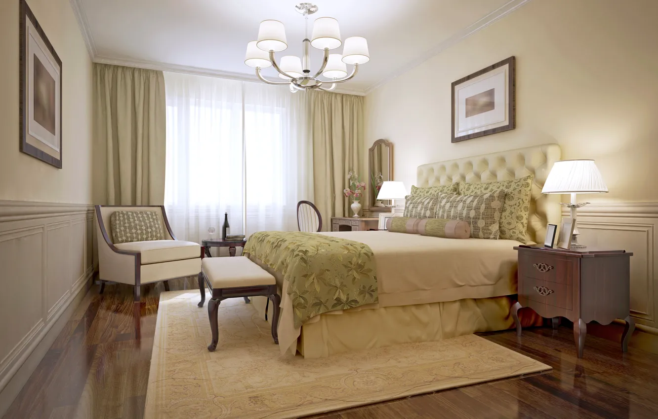 Photo wallpaper bed, chair, chandelier, wardrobe, mansion, Design, bedroom, Interior