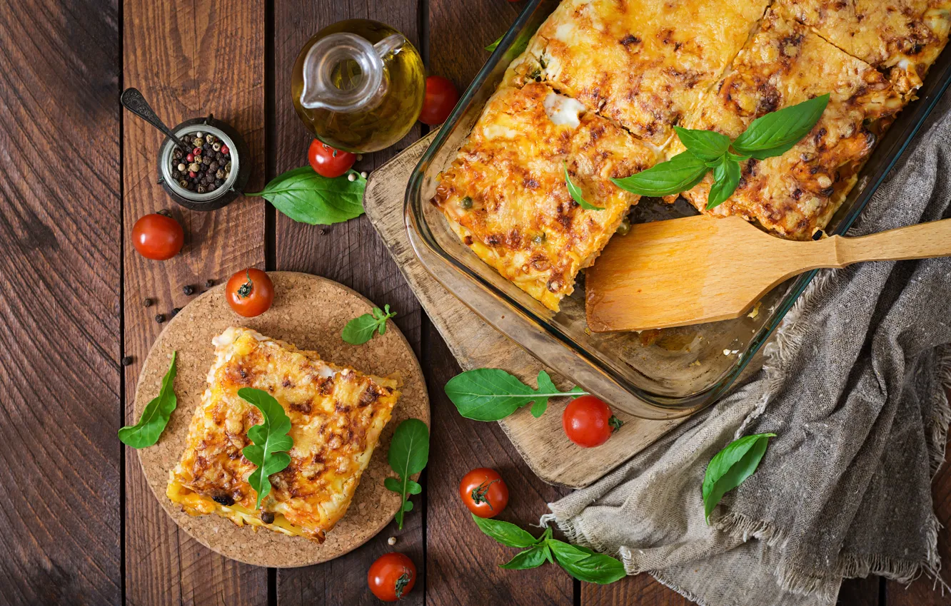 Photo wallpaper cheese, vegetables, pasta, Basil, lasagna, Timolina