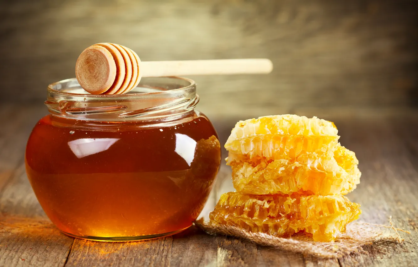 Photo wallpaper cell, honey, jars, spoon, Bank, sweet
