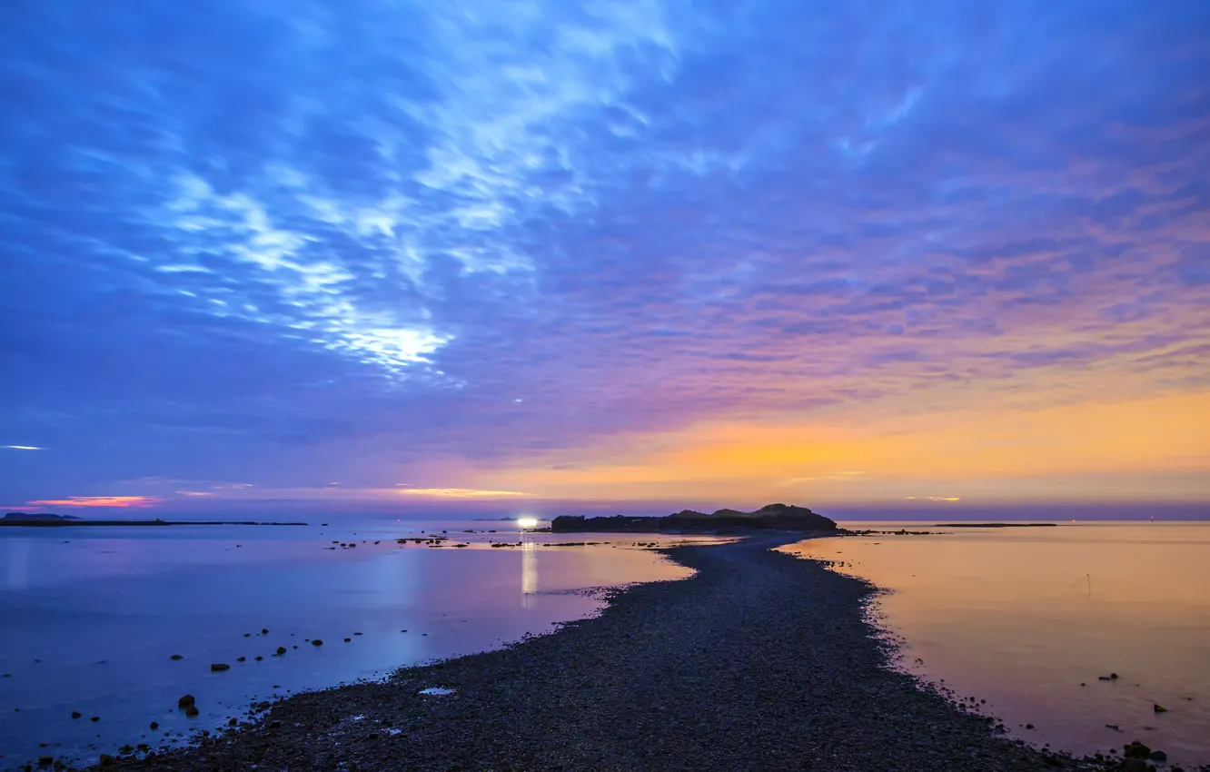 Photo wallpaper sea, the sky, clouds, sunset, stones, braid