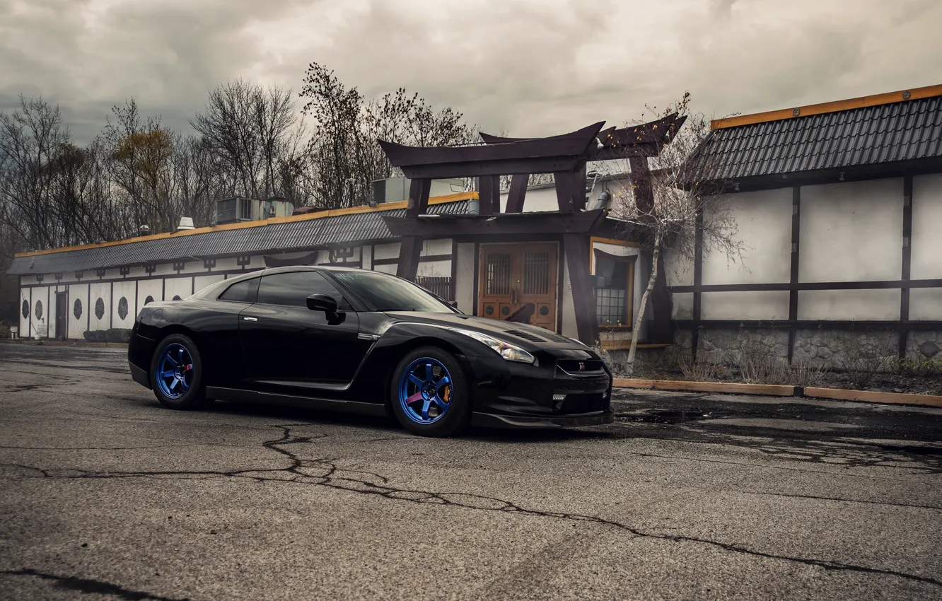 Photo wallpaper Nissan, GT-R, Before, R35, Blue Wheels