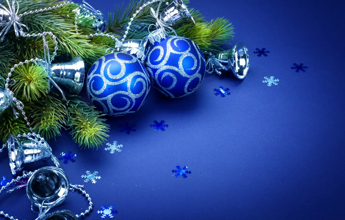 Photo wallpaper balls, holiday, toys, new year, bells