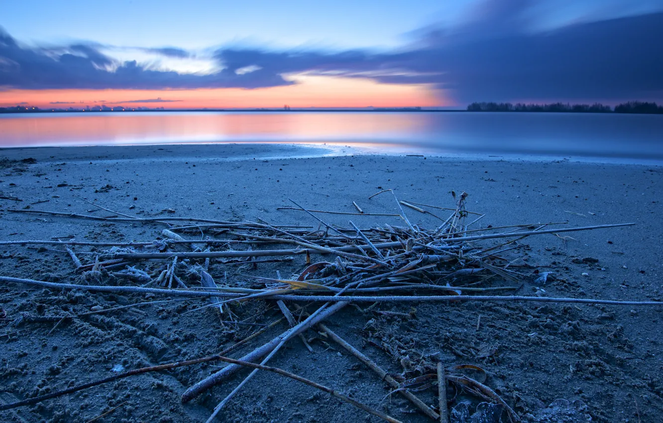Photo wallpaper the sky, sunset, lake
