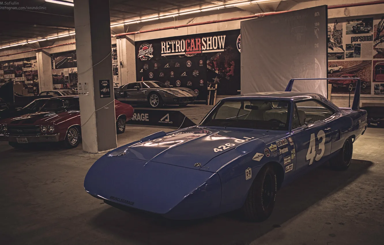 Photo wallpaper Chrysler, Plymouth, Superbird, musclecarshow, retrocarshow, musclegarage, plymouthsuperbird