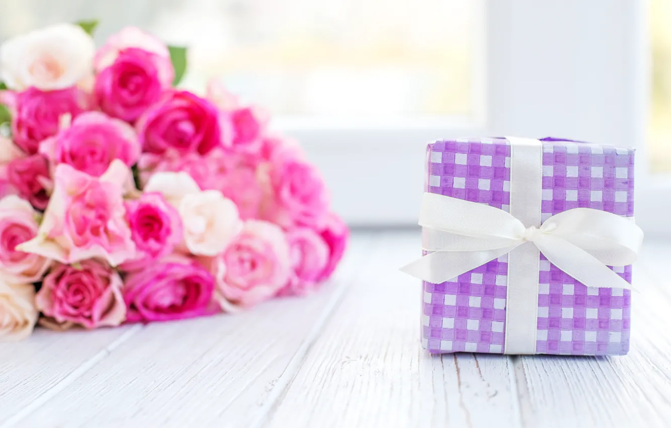 Photo wallpaper gift, bouquet, beautiful, buds, pink roses