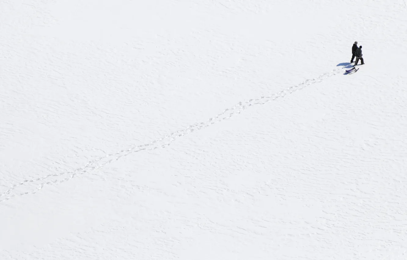 Photo wallpaper field, snow, people