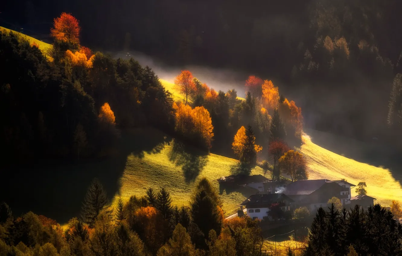 Photo wallpaper autumn, light, mountains, nature, home, des