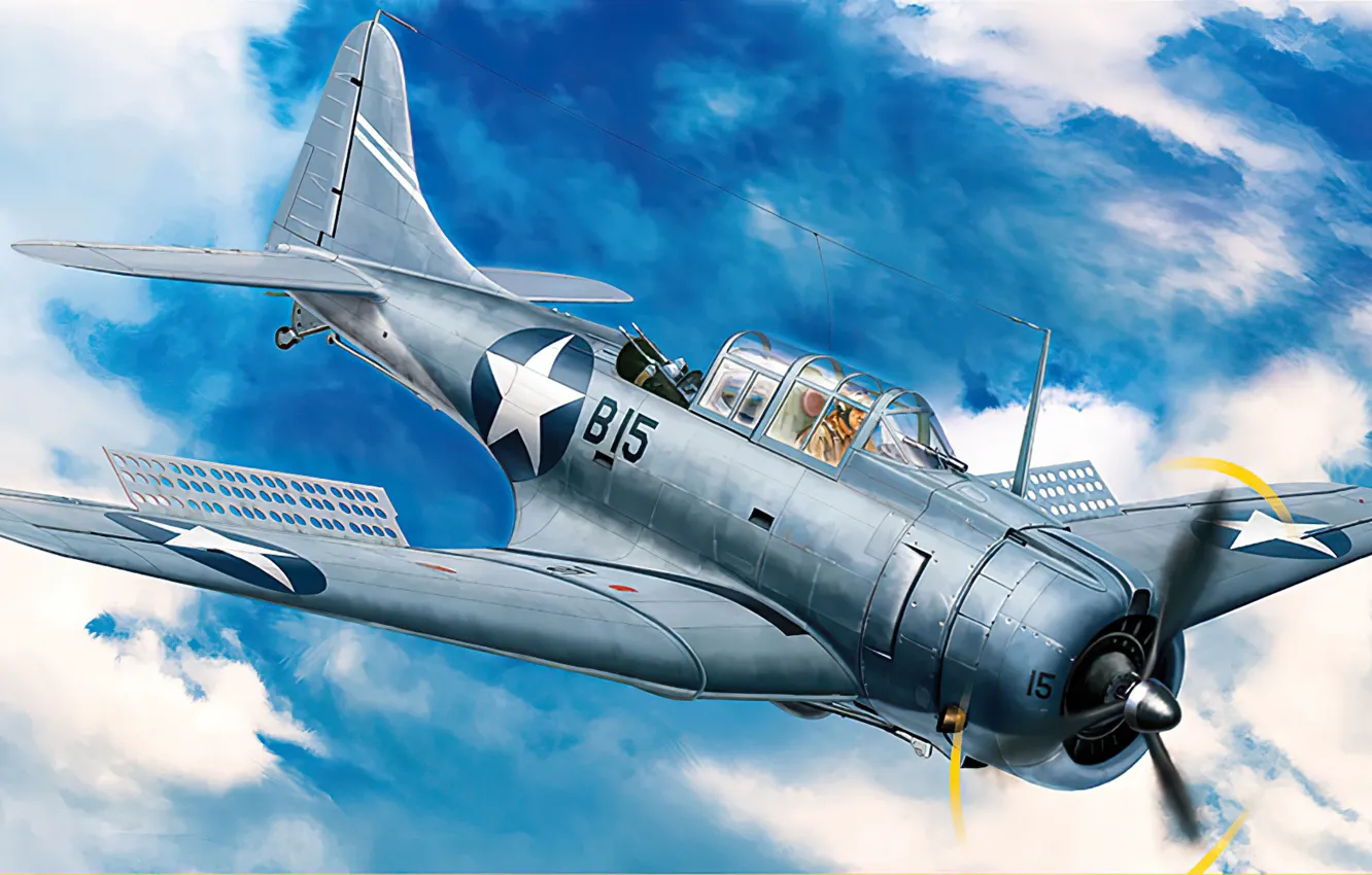 Photo wallpaper bomber, art, airplane, aviation, ww2, dive, SBD-3 Dauntless