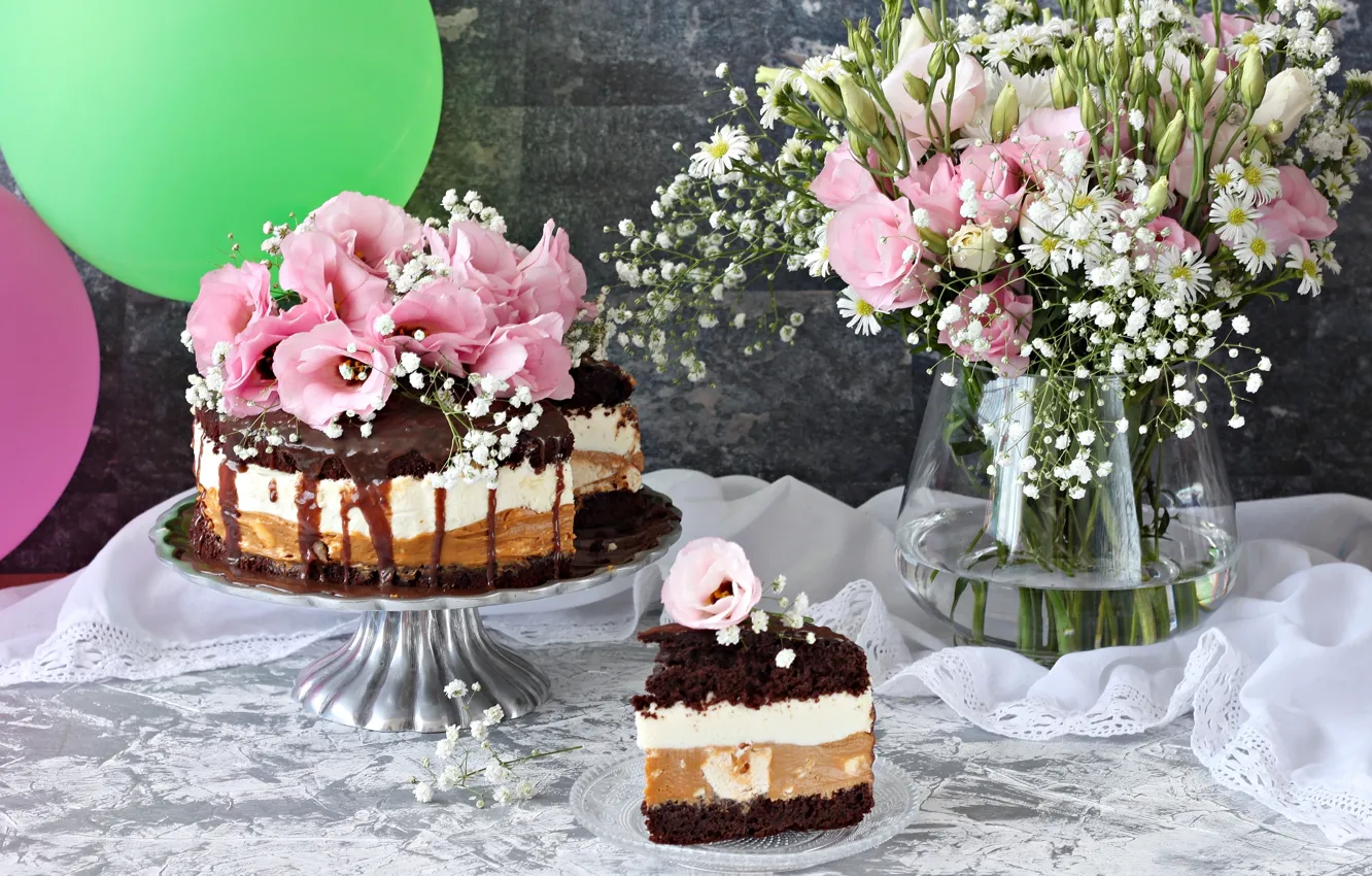 Photo wallpaper balls, flowers, chocolate, cake, eustoma
