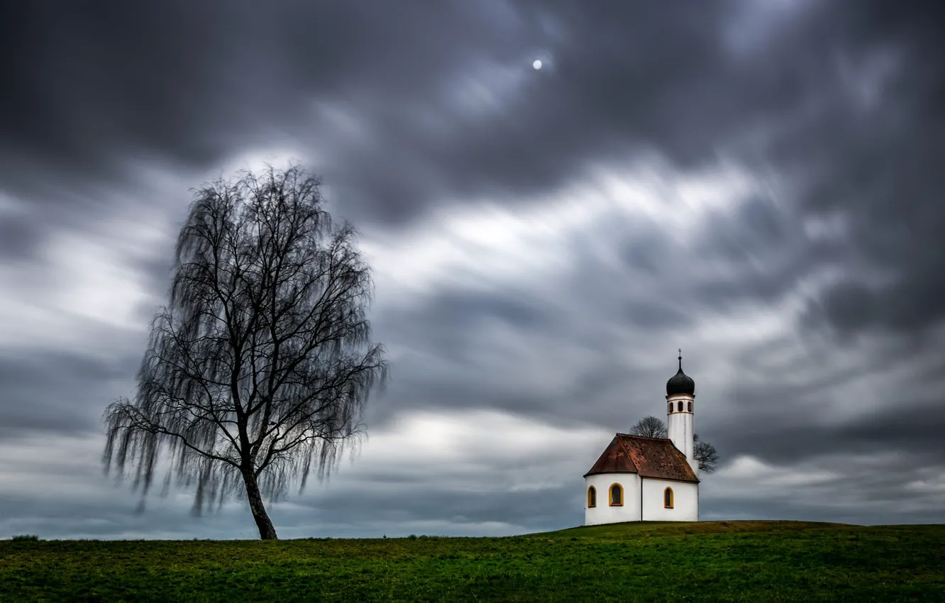 Photo wallpaper the sky, trees, Church