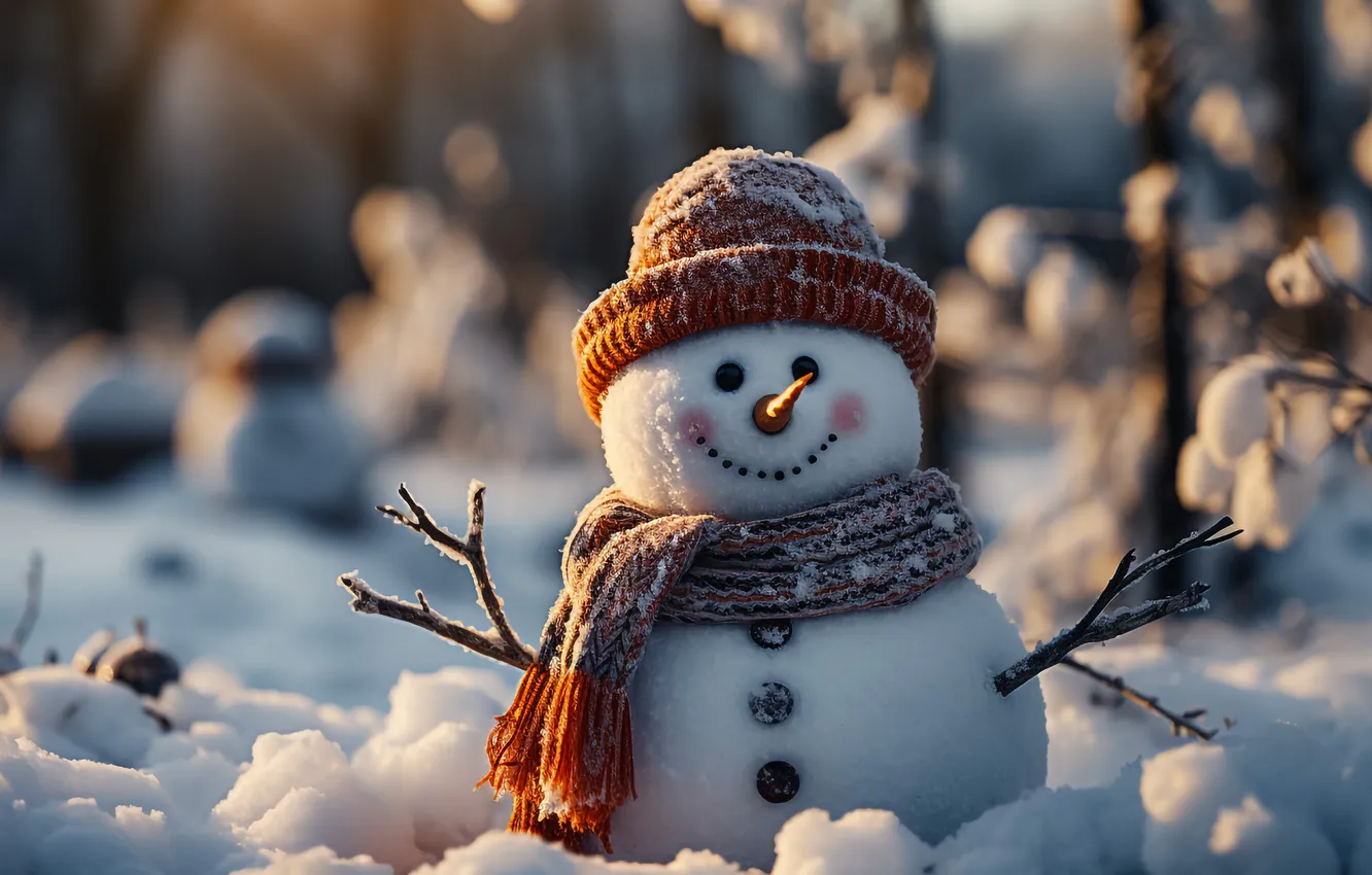 Photo wallpaper winter, snow, new year, Christmas, snowman, Christmas, winter, snow