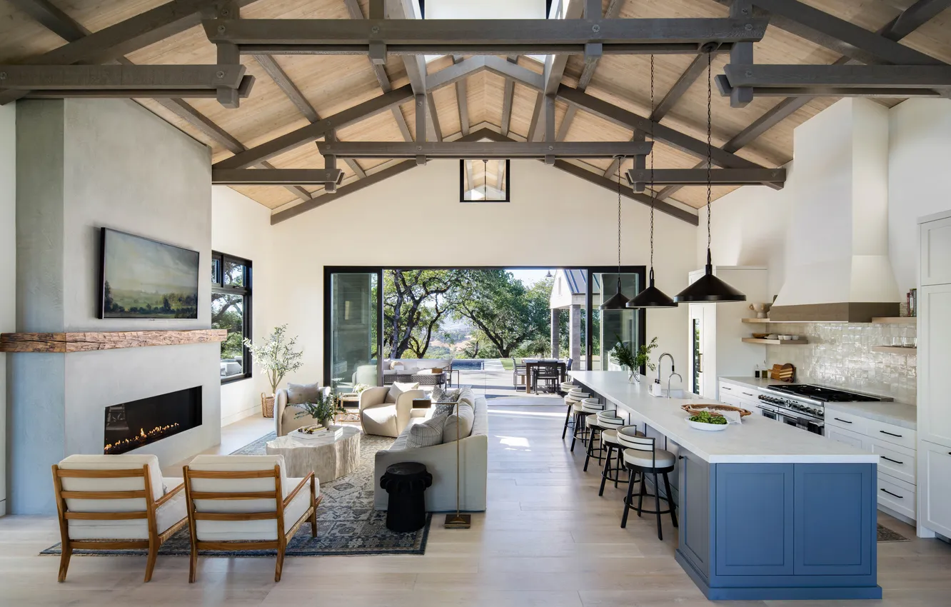 Photo wallpaper design, style, interior, pool, kitchen, terrace, living room, dining room