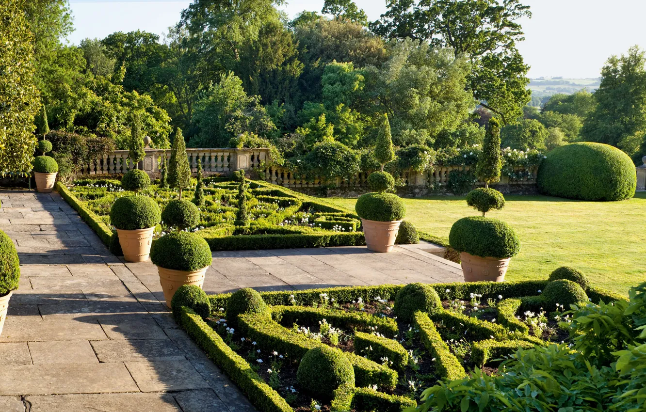 Photo wallpaper England, garden, beds, Daylesford House, Gloucestershire
