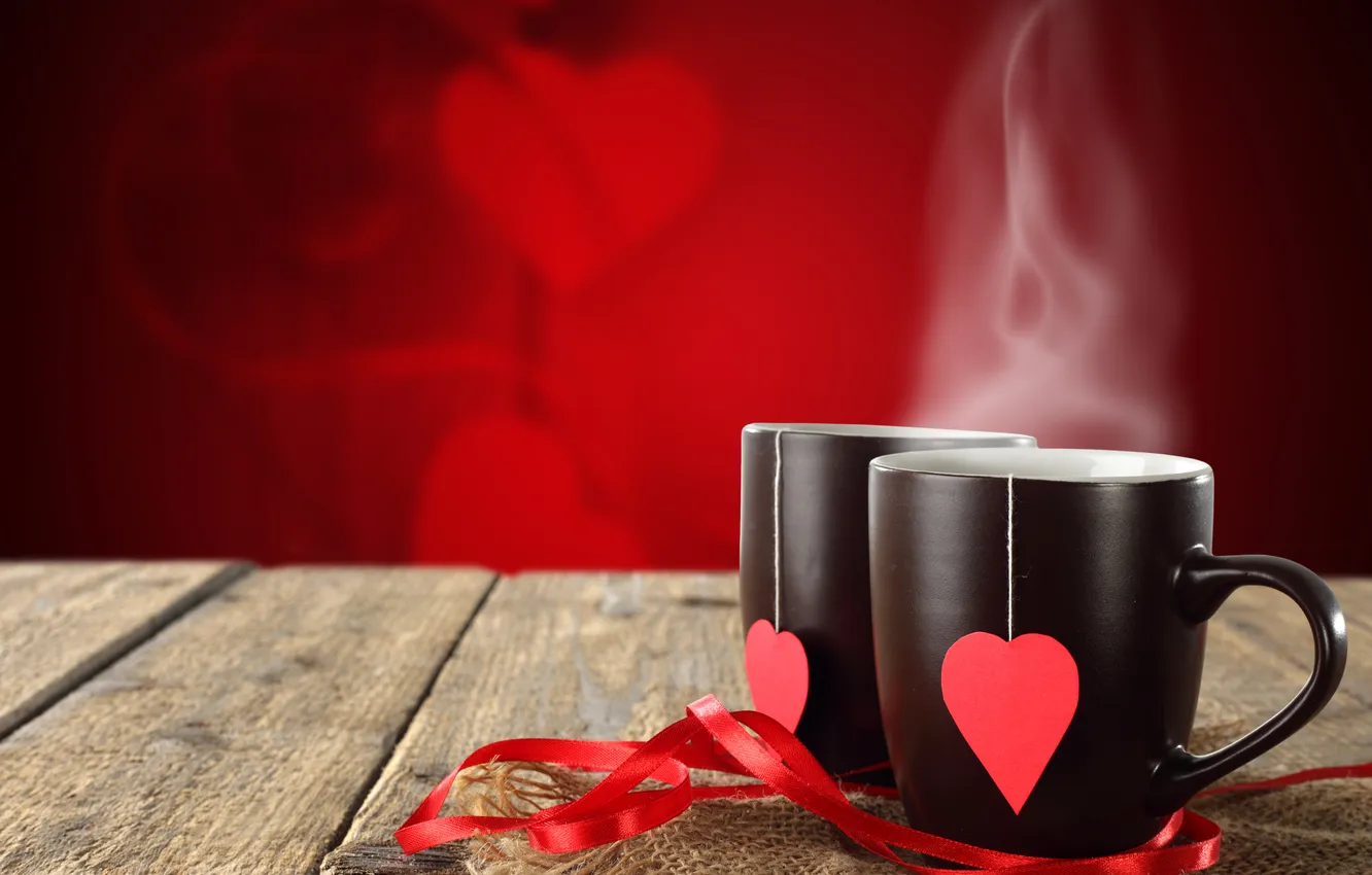 Photo wallpaper love, hot, drink, coffee, valentine, cafe, mugs