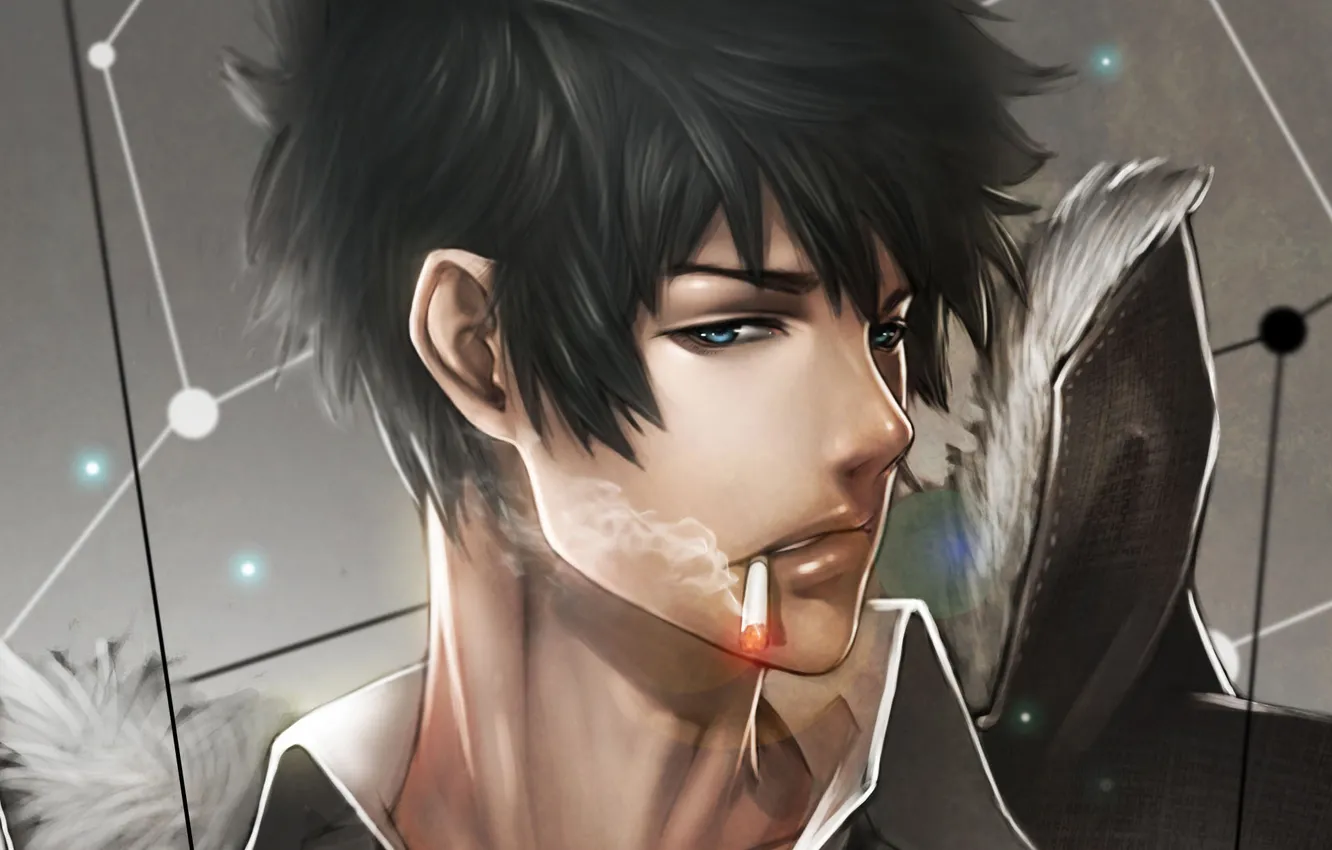 Photo wallpaper smoke, cigarette, fur, guy, Psycho-passport, psycho-pass, kougami shinya