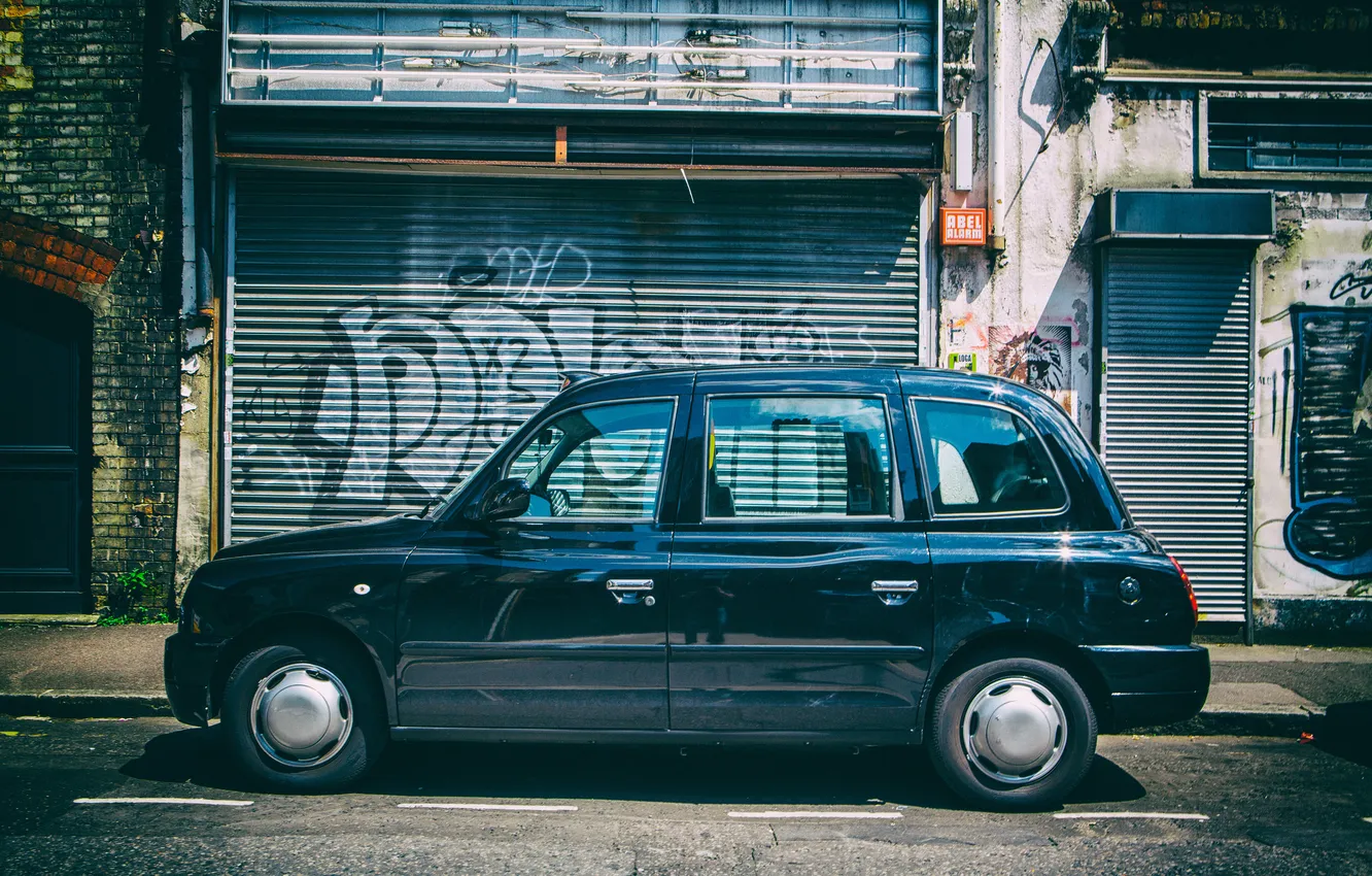 Photo wallpaper black, street, taxi, London, east