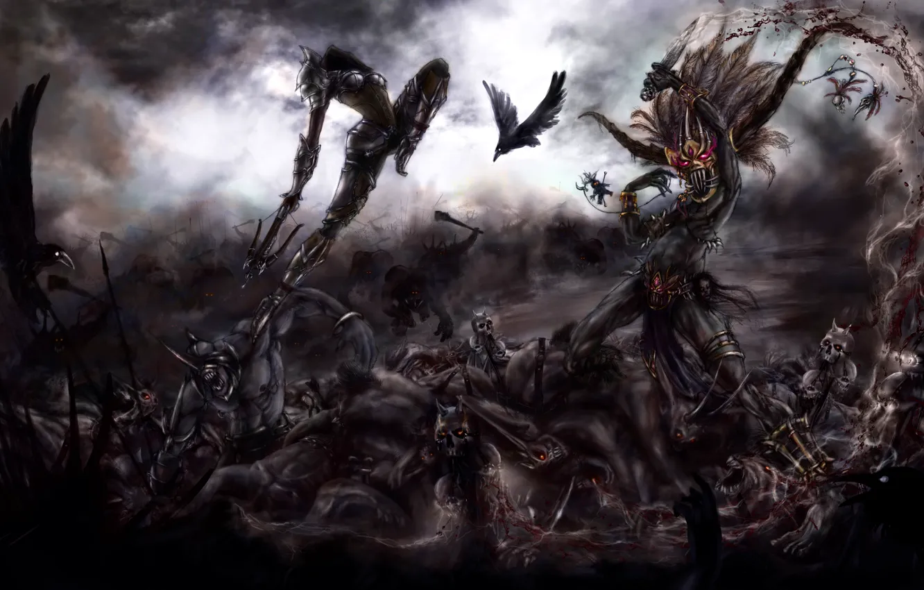 Photo wallpaper the demon, art, crows, battle, Diablo 3, hunter, the sorcerer, demons