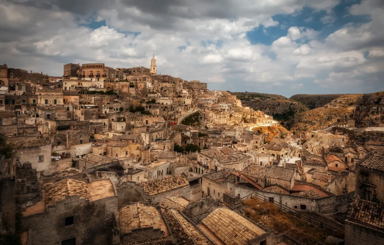 Photo wallpaper mountains, the city, home, Italy, slums, Mater