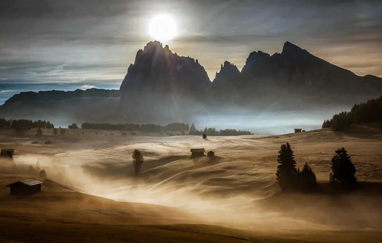 Photo wallpaper mountains, fog, Alps