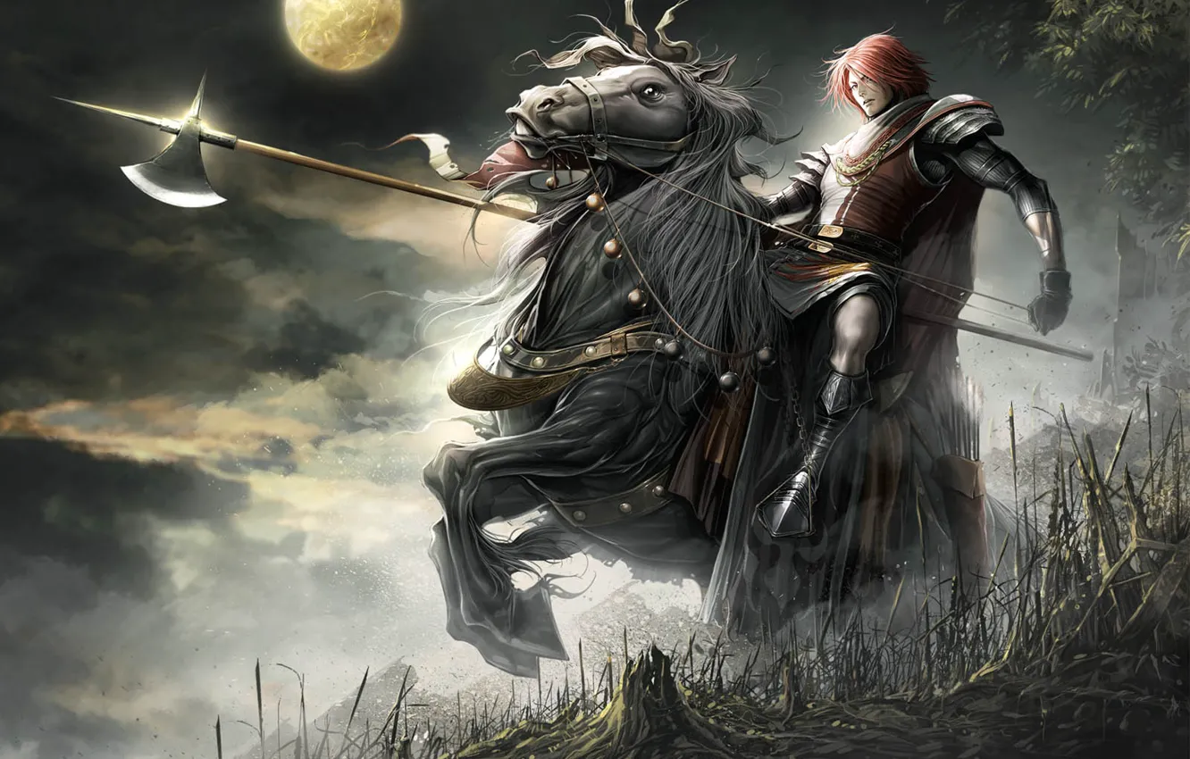 Photo wallpaper the moon, horse, knight, lineage, The Cross Rancor
