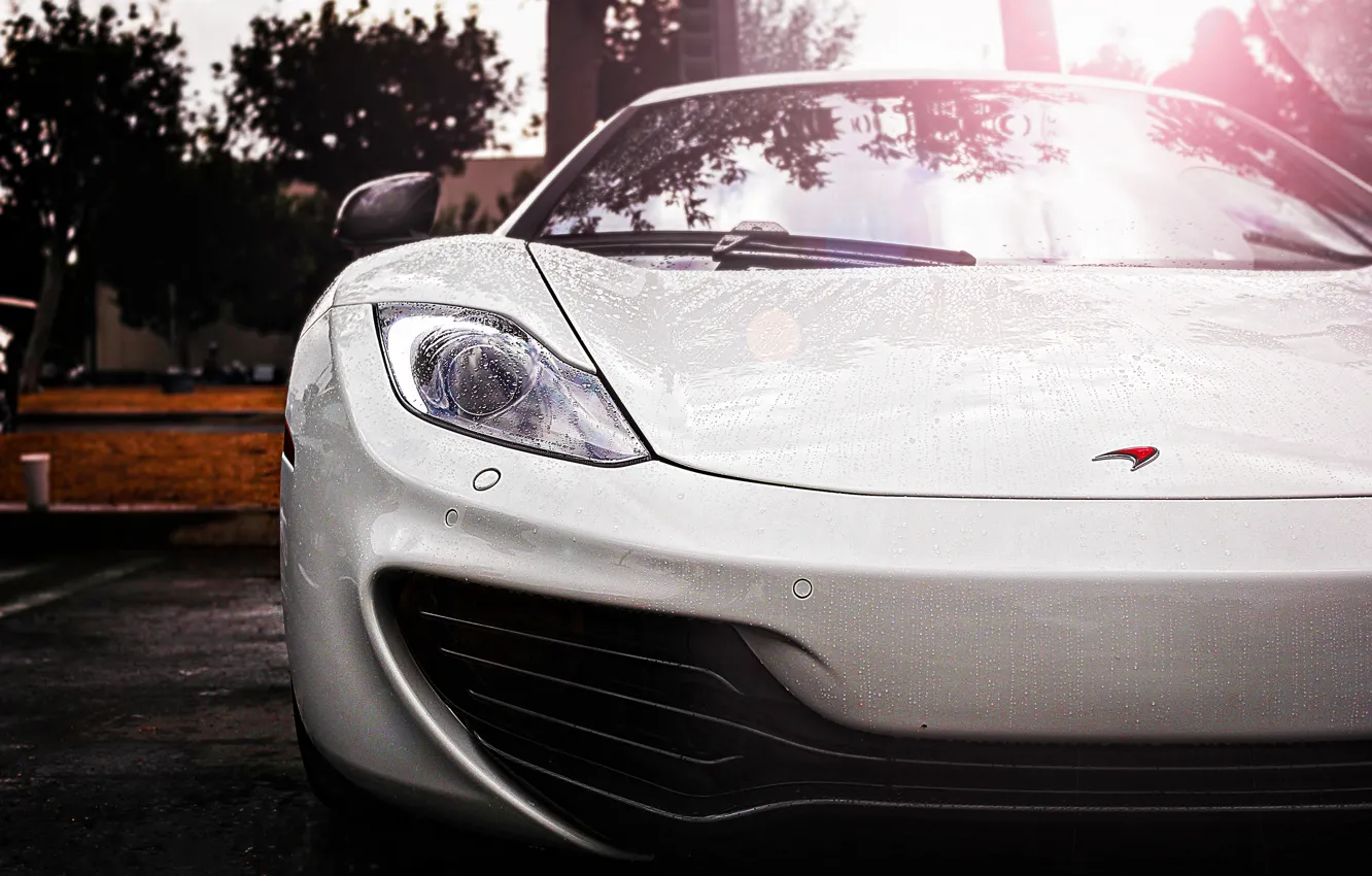 Photo wallpaper white, drops, rain, McLaren, supercar, white, supercar, rain