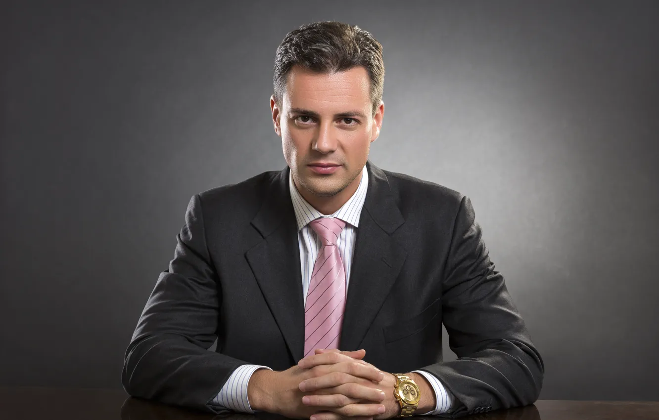 Photo wallpaper pose, background, watch, portrait, costume, tie, male, shirt