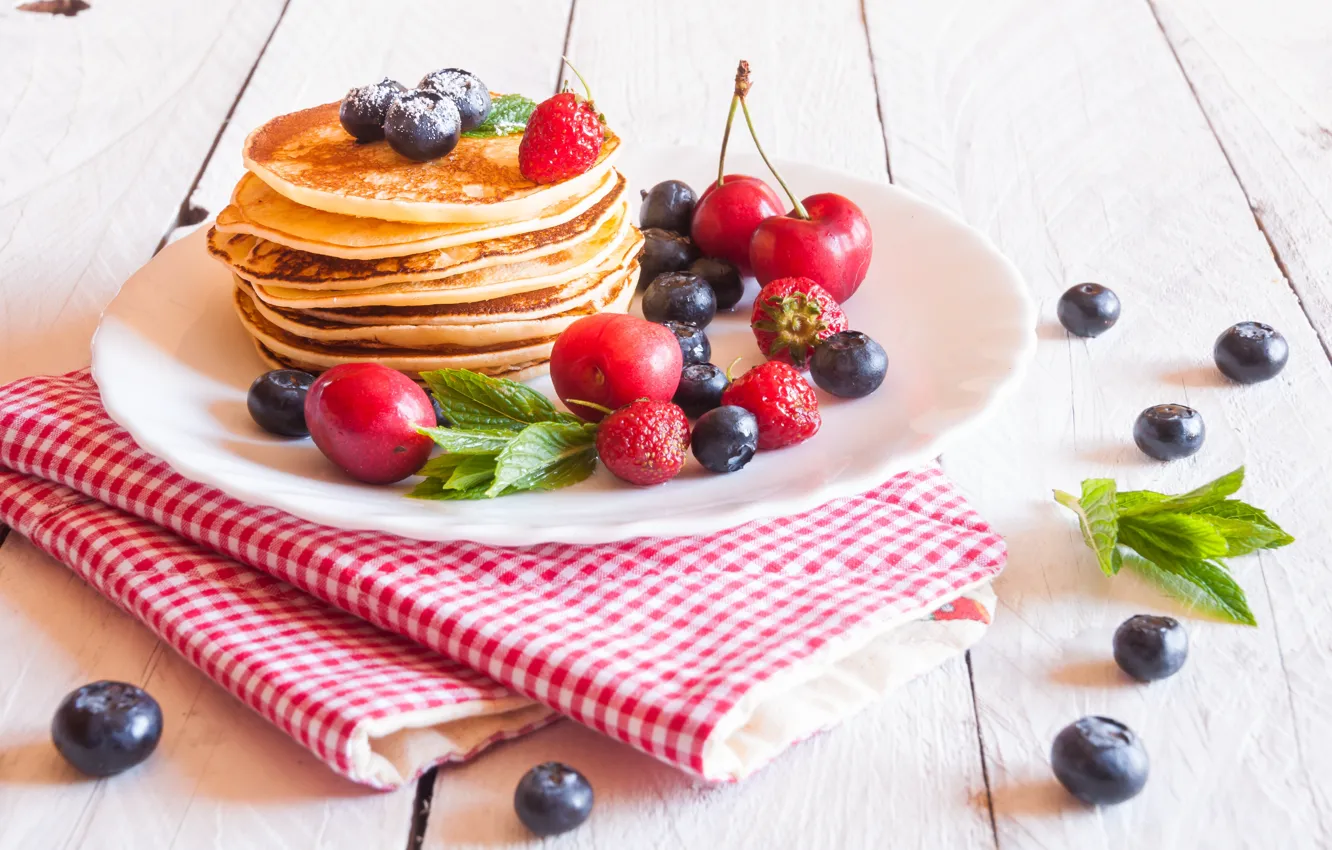 Photo wallpaper berries, blueberries, pancakes, pancakes