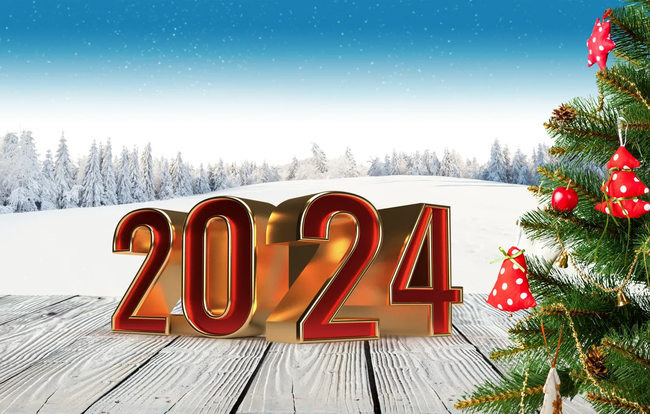 Photo wallpaper winter, snow, snowflakes, gold, new year, figures, golden, winter