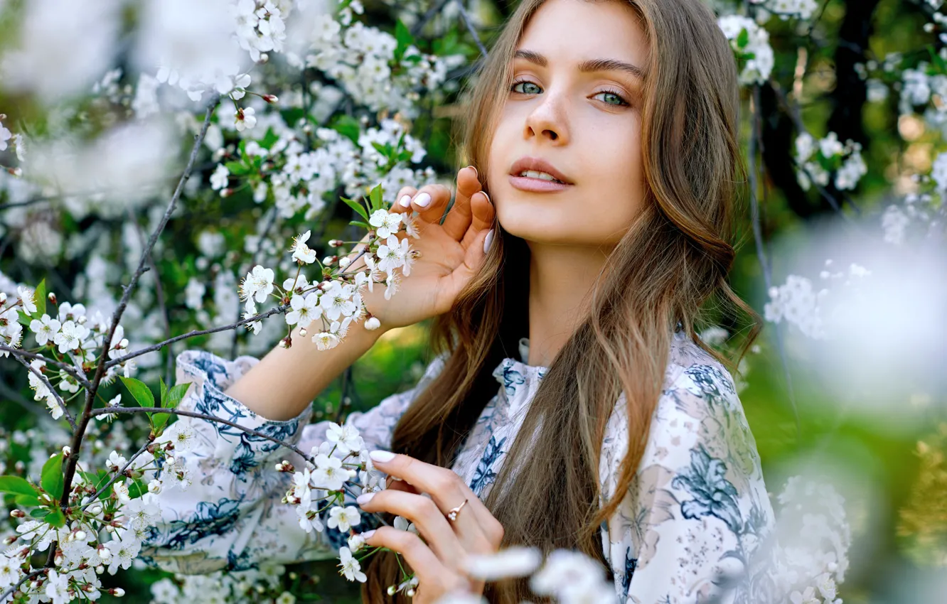 Photo wallpaper look, Girl, flowers, Alexander Urmashev