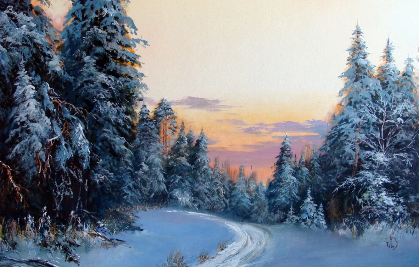 Photo wallpaper winter, forest, snow, landscape, sunset, Alexander Lednev
