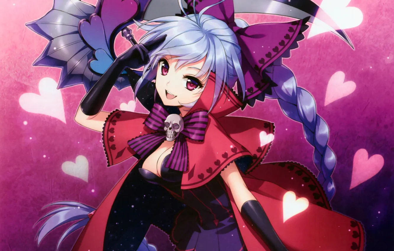 Photo wallpaper girl, weapons, skull, anime, art, hearts, braids, braid