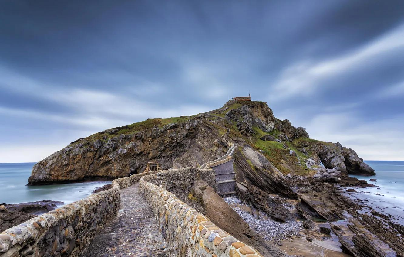 Photo wallpaper road, sea, stones, open, rocks, shore