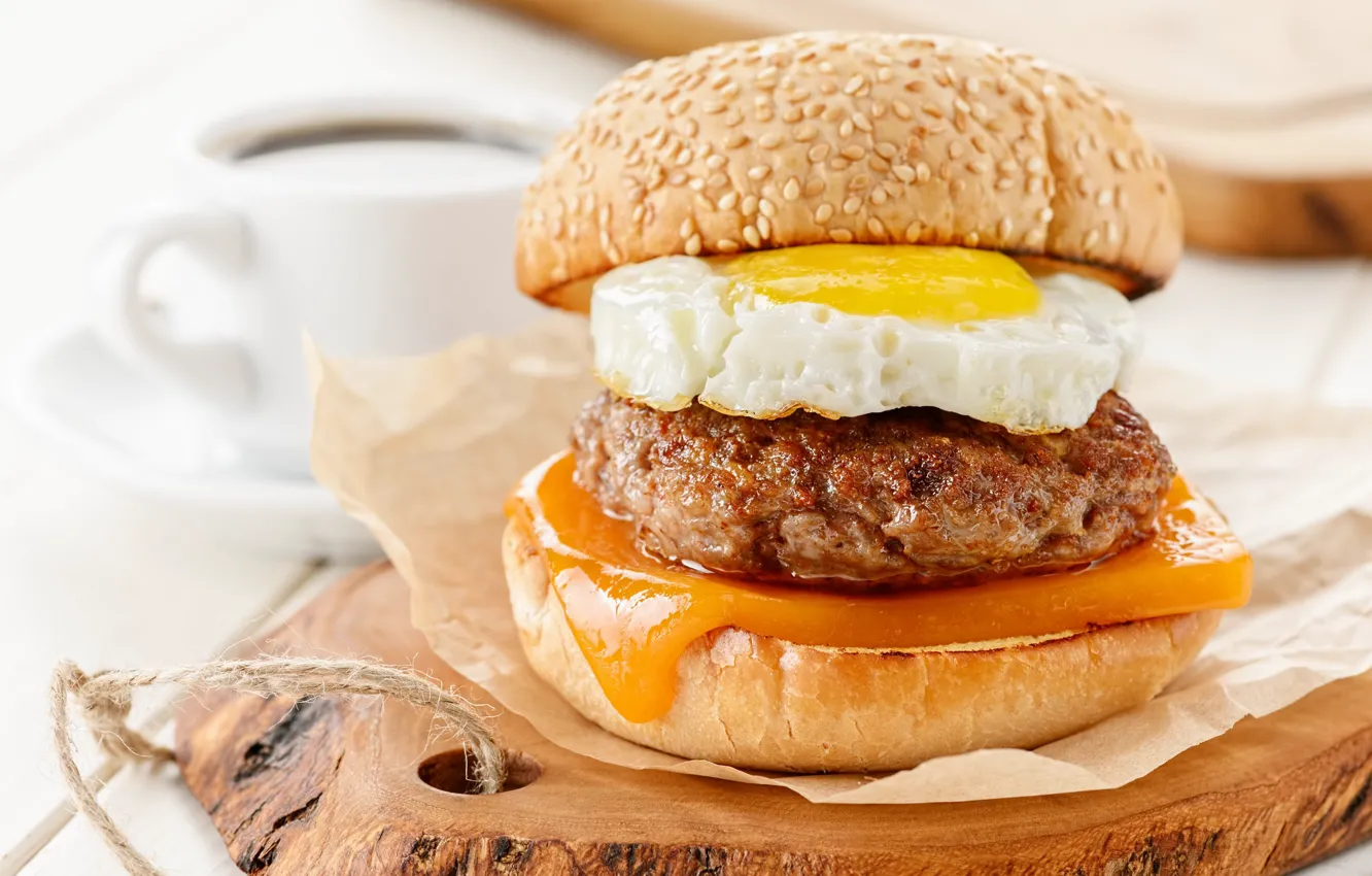 Photo wallpaper eggs, cheese, Patty, Burger