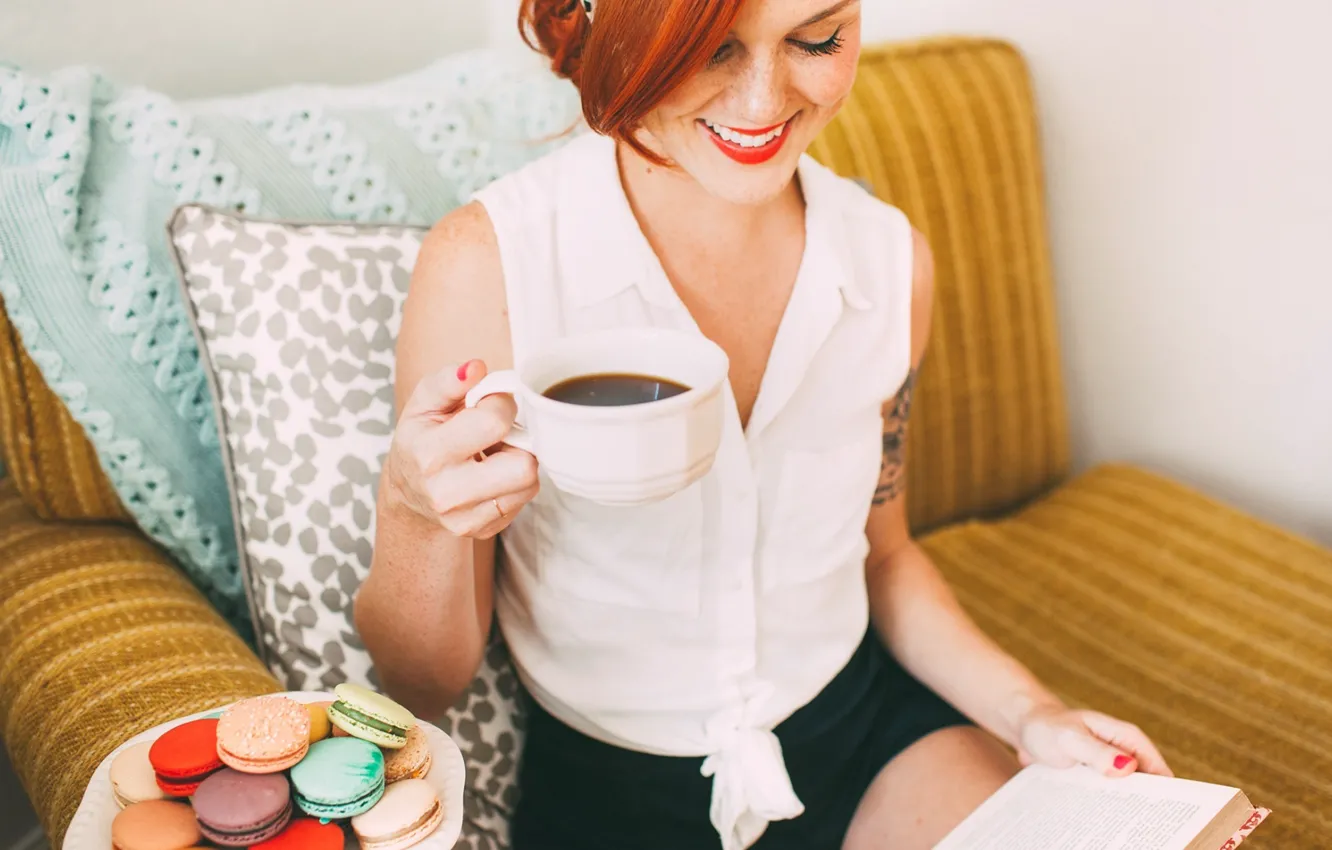 Photo wallpaper tea, book, red