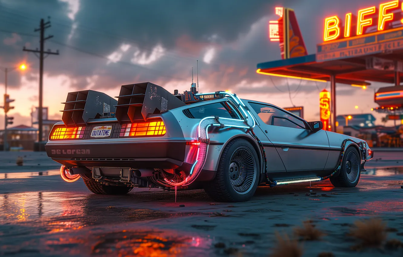 Photo wallpaper car, DeLorean, Time Machine
