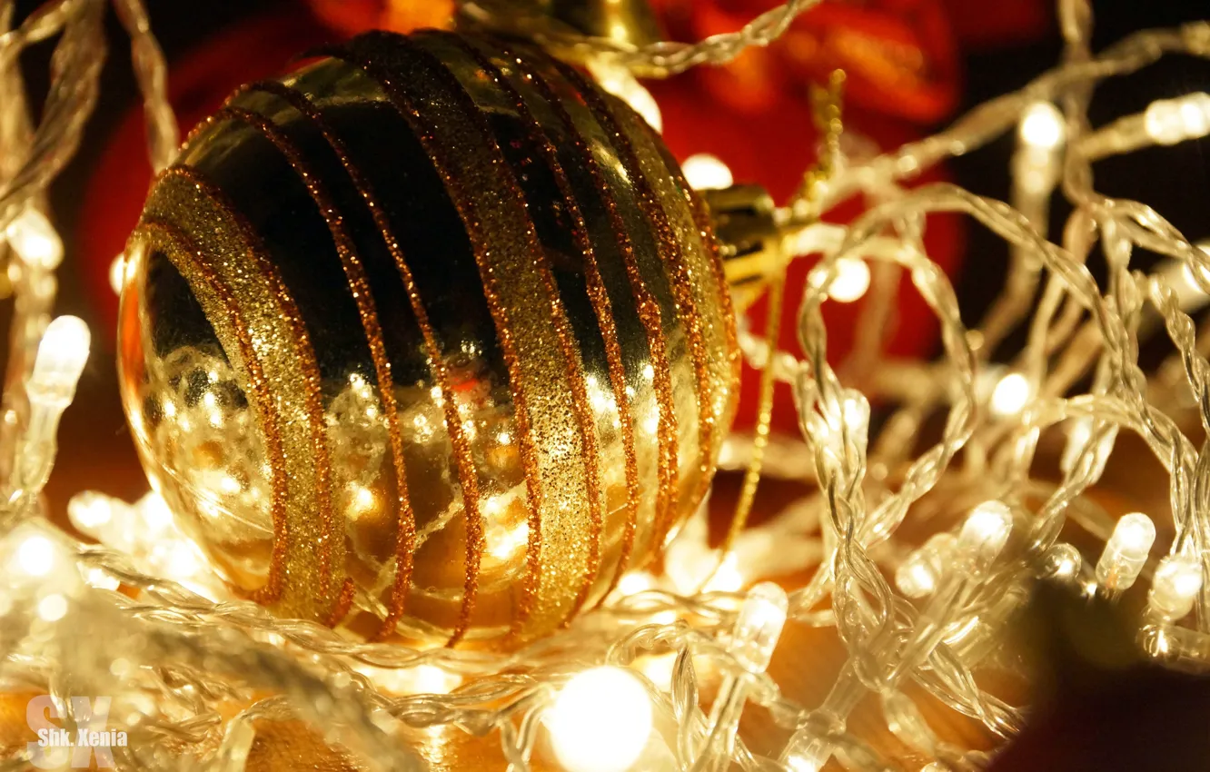 Photo wallpaper holiday, balls, new year, garland