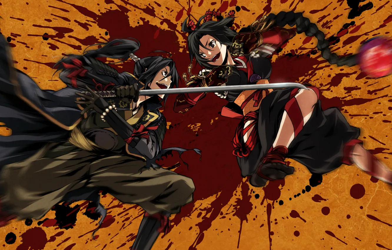 Photo wallpaper weapons, blood, the fight, Kaji Wait To Wring Kaguya, Tibu Soujirou, Kujou Shiori