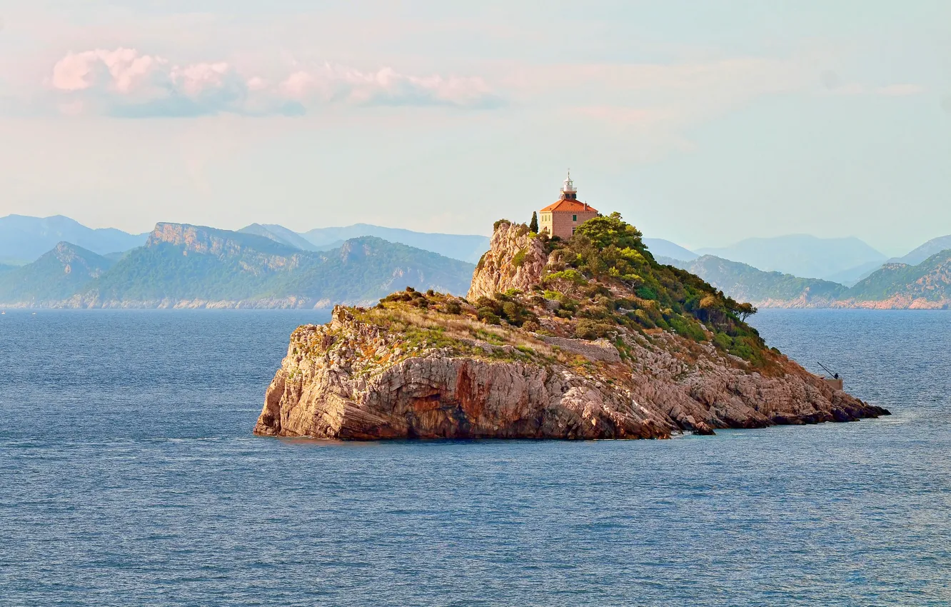Photo wallpaper sea, seascape, island, lighthouse, Croatia, Dubrovnik, Adriatic Sea, Korcula