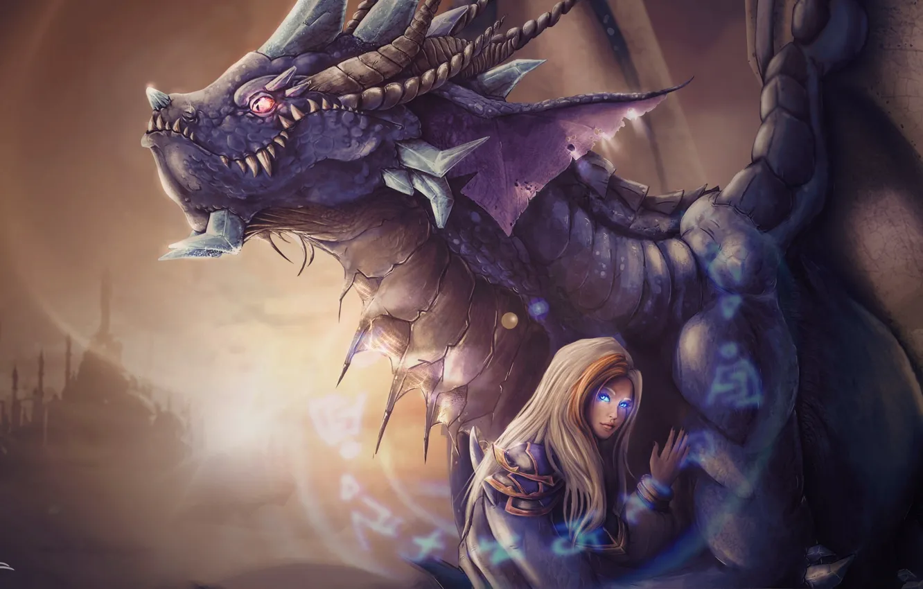 Photo wallpaper girl, dragon, art, fantasy, illustration, manon bargier, Kalecgos & Jaina