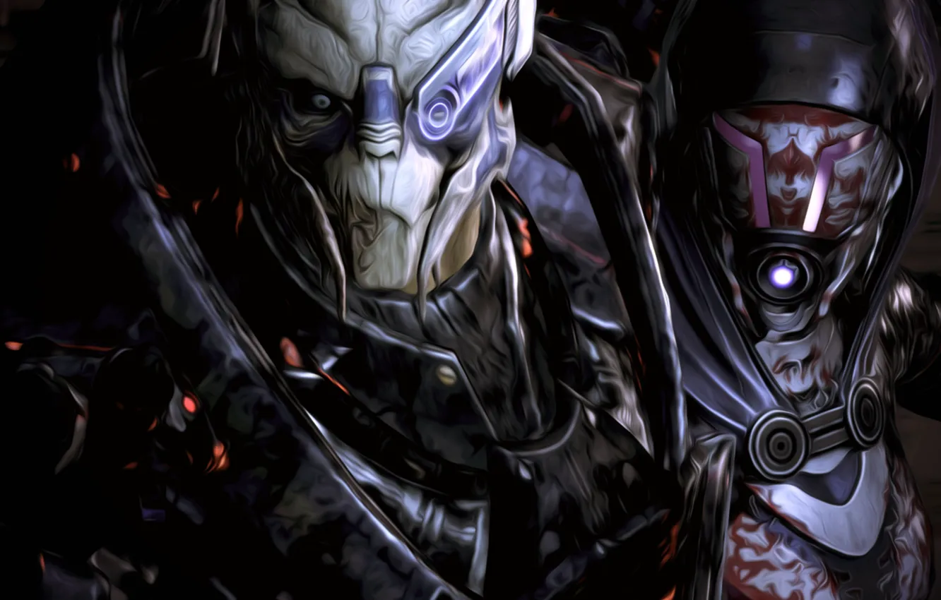 Photo wallpaper wound, mass effect, Tali, Garrus