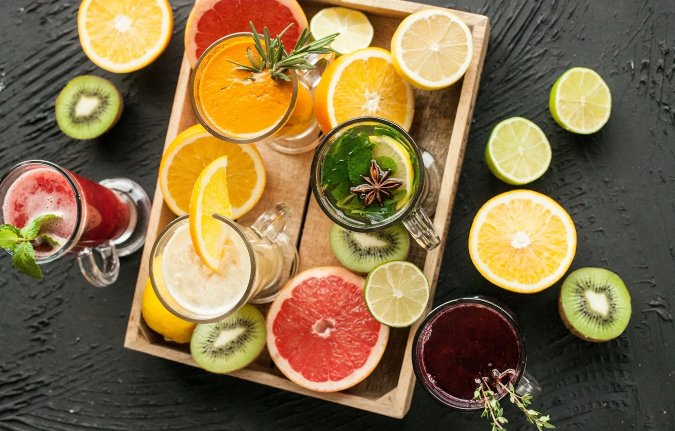 Photo wallpaper drinks, citrus, mint, carnation