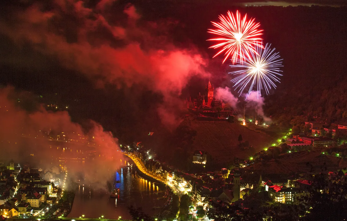 Photo wallpaper night, the city, photo, home, salute, Germany, Cochem