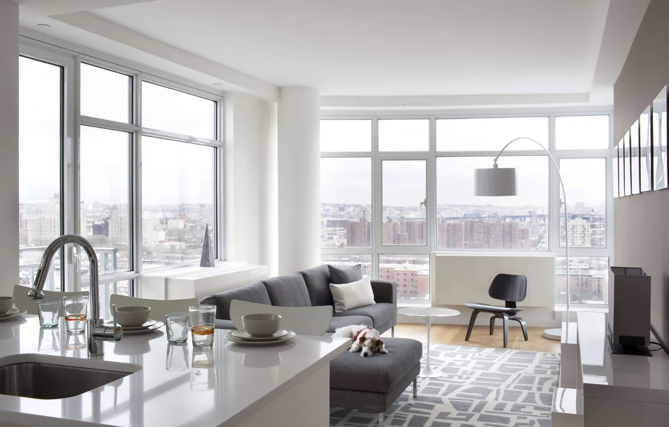 Photo wallpaper design, the city, style, interior, living room, city apartment