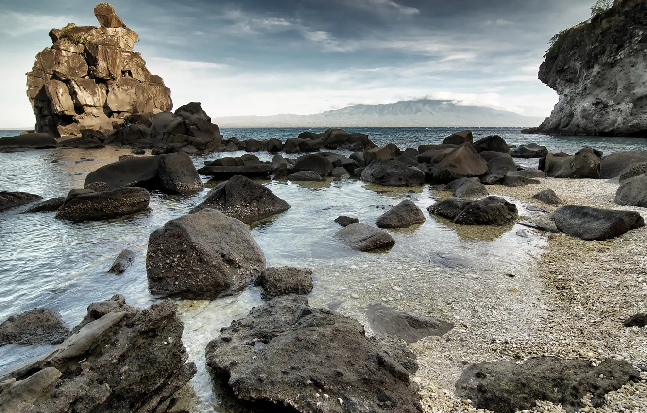 Photo wallpaper sea, the sky, stones, rocks, shore, proroga