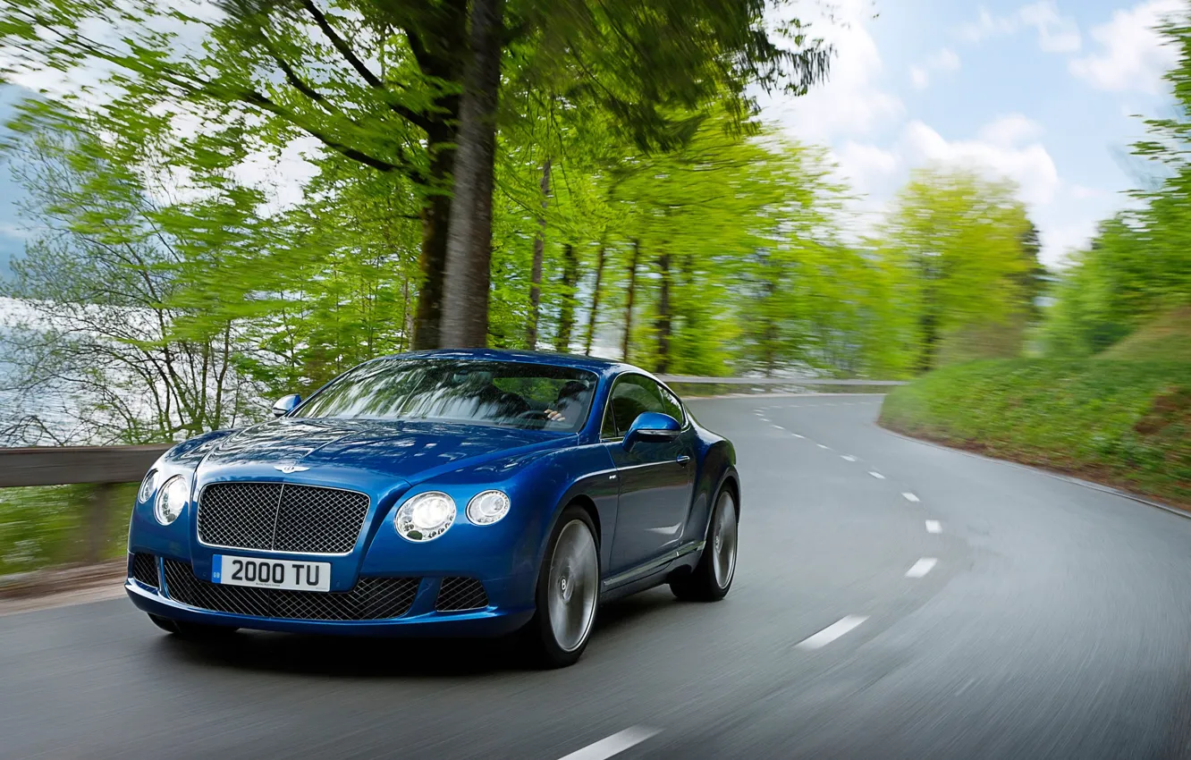 Photo wallpaper Auto, Bentley, Continental, Road, Blue, The hood, Day, Coupe