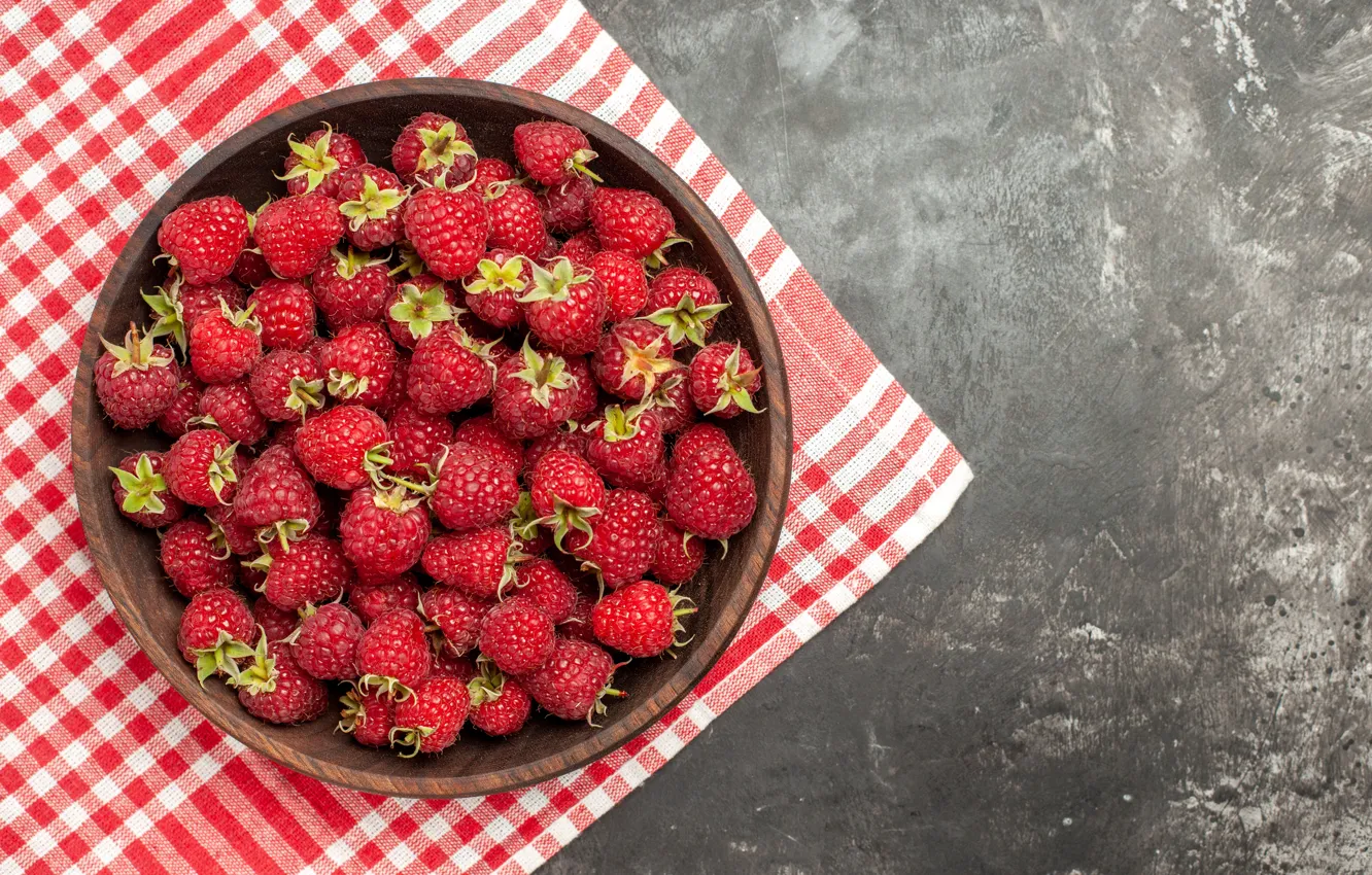 Photo wallpaper berries, raspberry, bowl, grey background